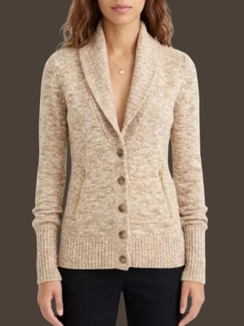 J.Crew Marled Merino Wool Knit Shawl Collar Cardigan Long Sleeve Tan Medium
